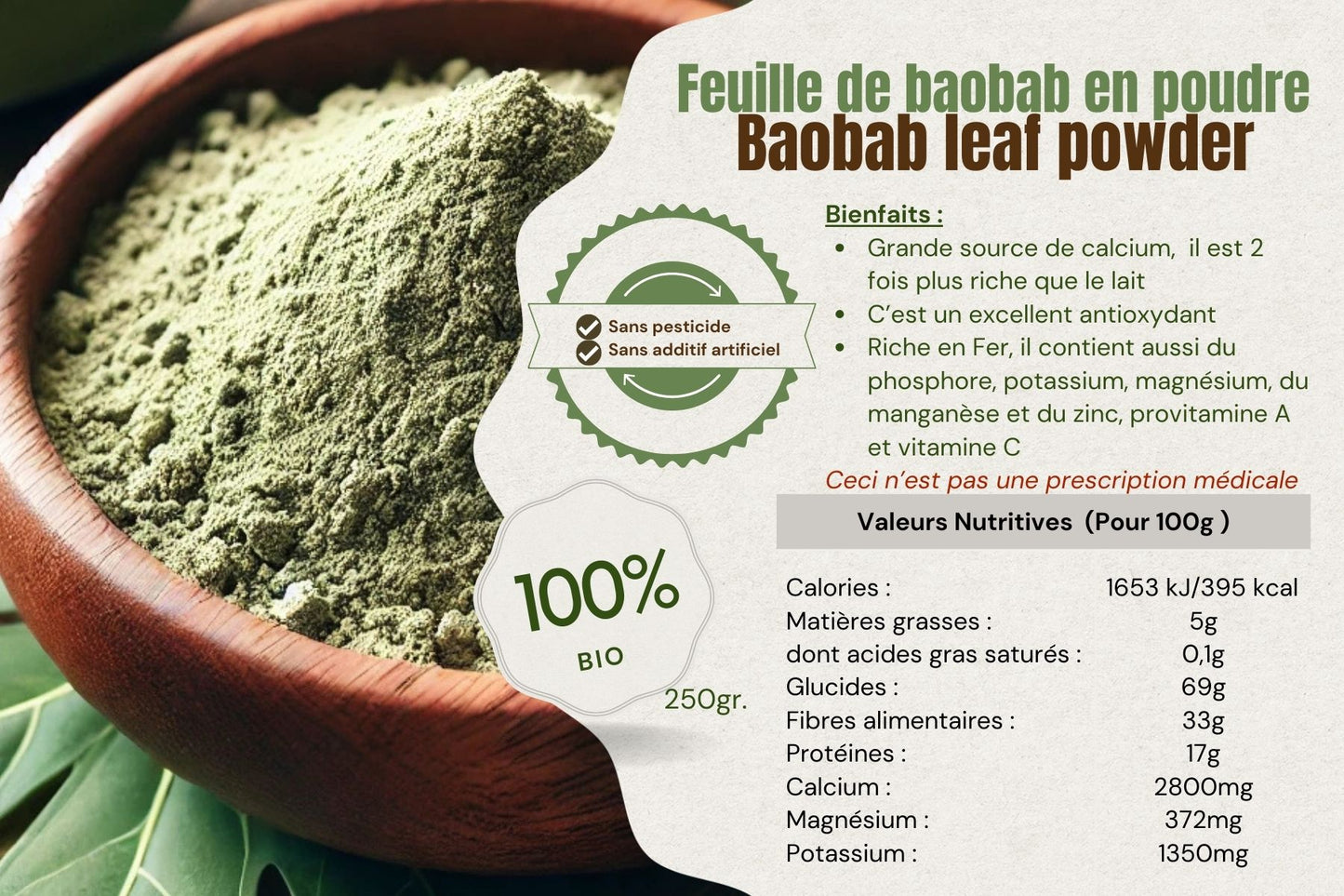 Feuille de baobab en poudre