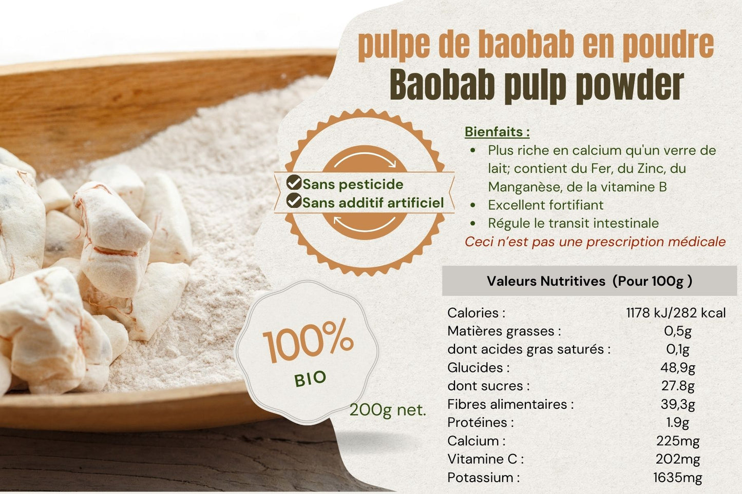 Pulpe de baobab en poudre